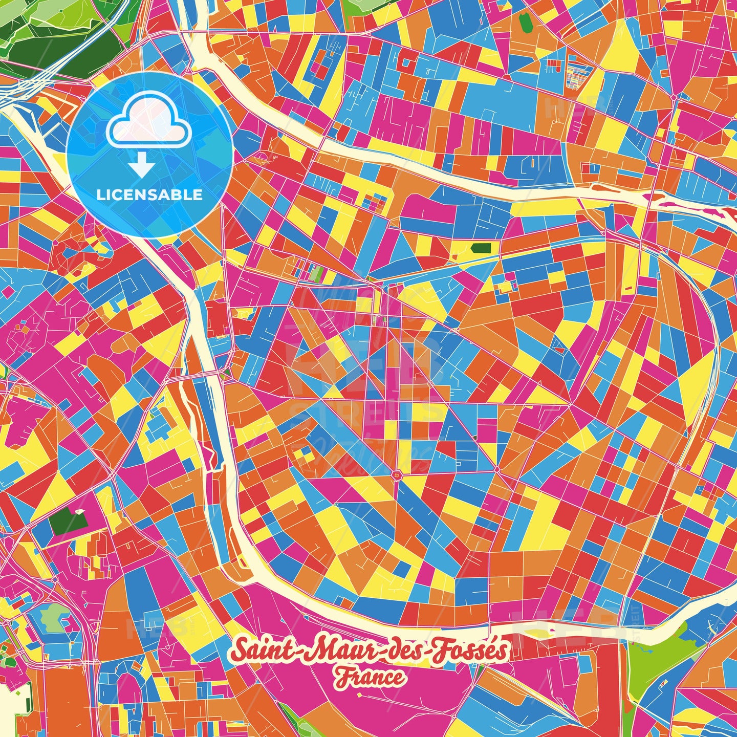 Saint-Maur-des-Fossés, France Crazy Colorful Street Map Poster Template - HEBSTREITS Sketches