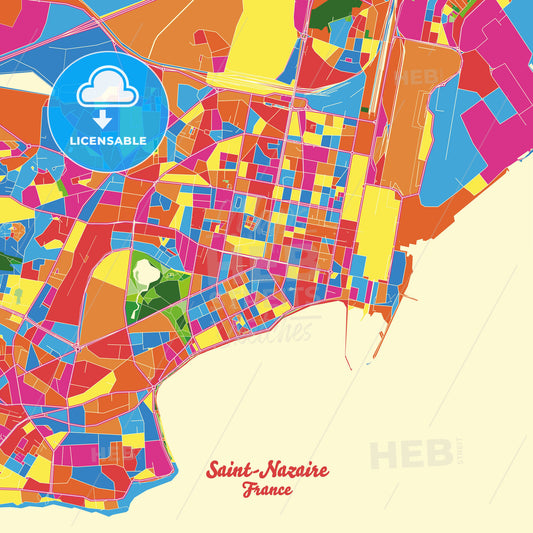 Saint-Nazaire, France Crazy Colorful Street Map Poster Template - HEBSTREITS Sketches