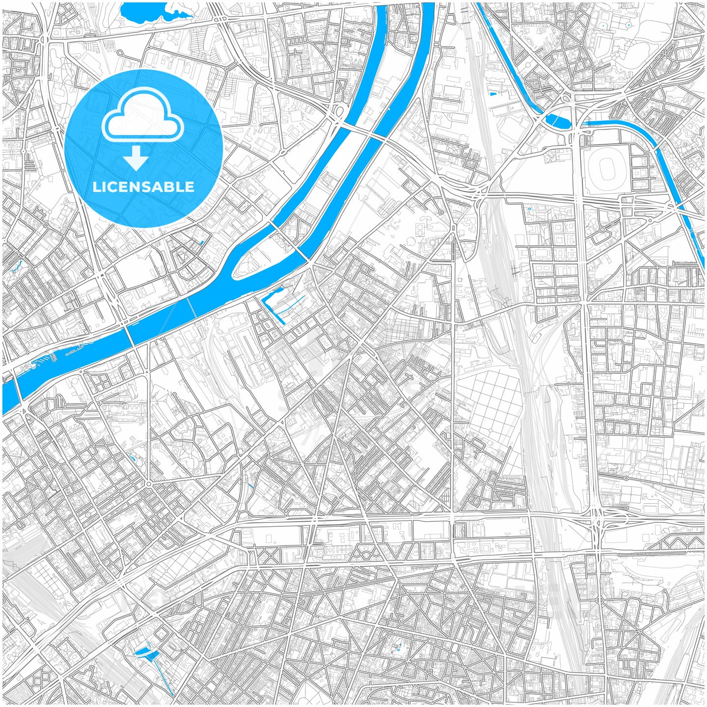 Saint-Ouen, Seine-Saint-Denis, France, city map with high quality roads.