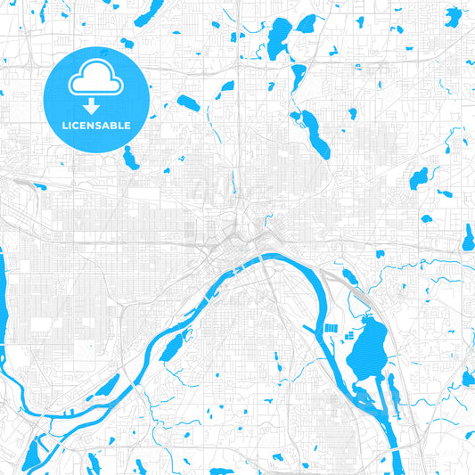 Saint Paul, Minnesota, United States, PDF vector map with water in focus