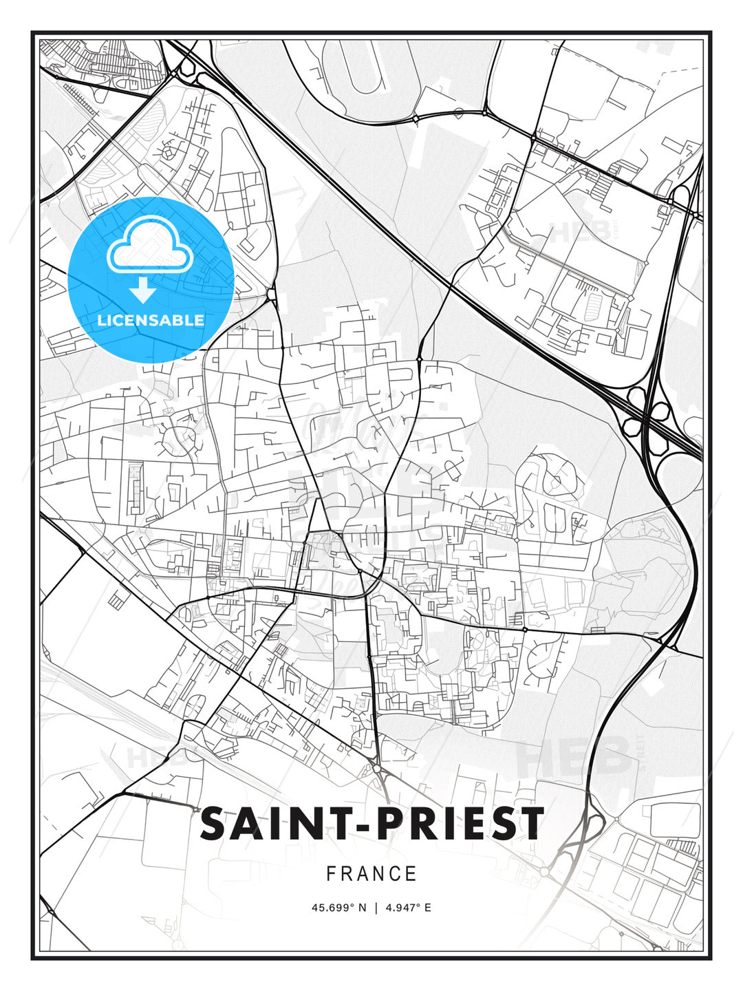 Saint-Priest, France, Modern Print Template in Various Formats - HEBSTREITS Sketches