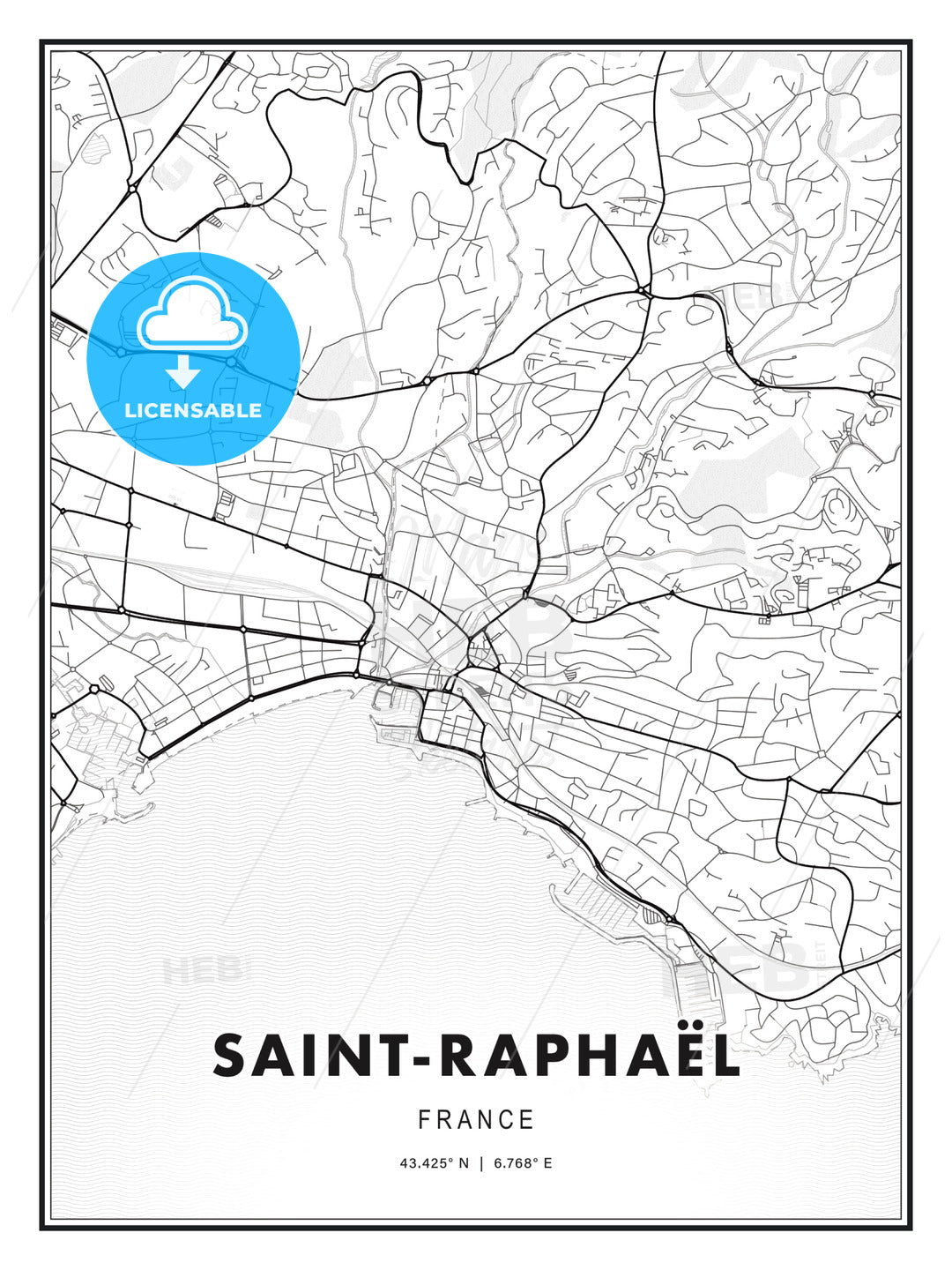 Saint-Raphaël, France, Modern Print Template in Various Formats - HEBSTREITS Sketches