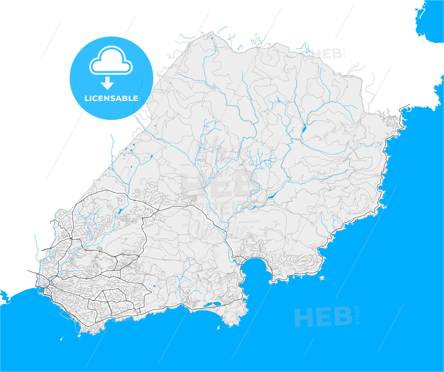 Saint-Raphaël, Var, France, high quality vector map