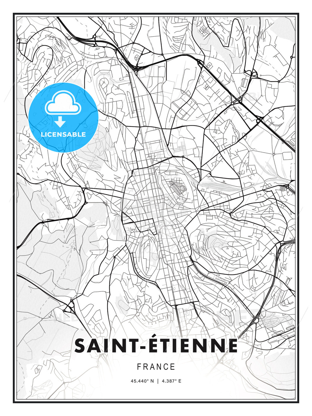 Saint-Étienne, France, Modern Print Template in Various Formats - HEBSTREITS Sketches
