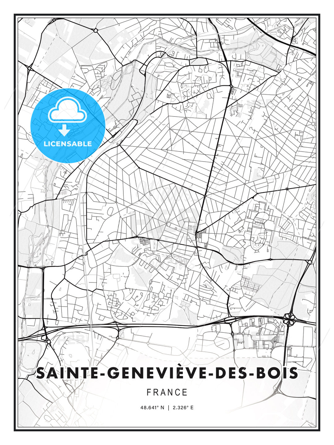 Sainte-Geneviève-des-Bois, France, Modern Print Template in Various Formats - HEBSTREITS Sketches
