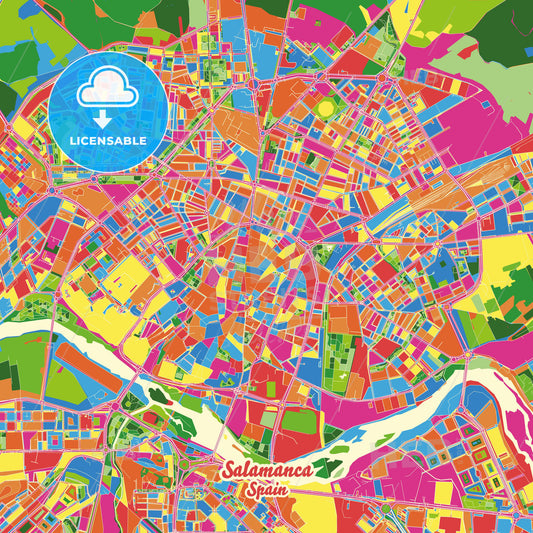 Salamanca, Spain Crazy Colorful Street Map Poster Template - HEBSTREITS Sketches