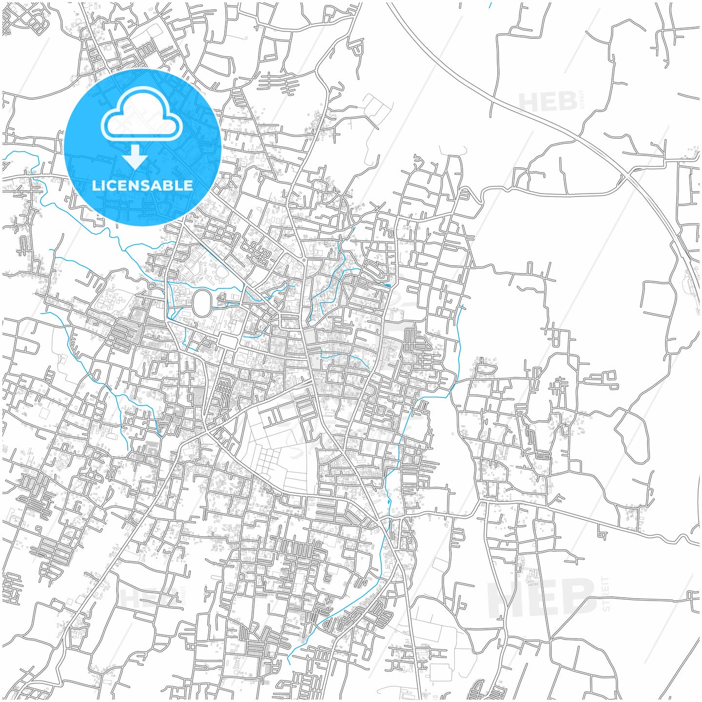 Salatiga, Central Java, Indonesia, city map with high quality roads.