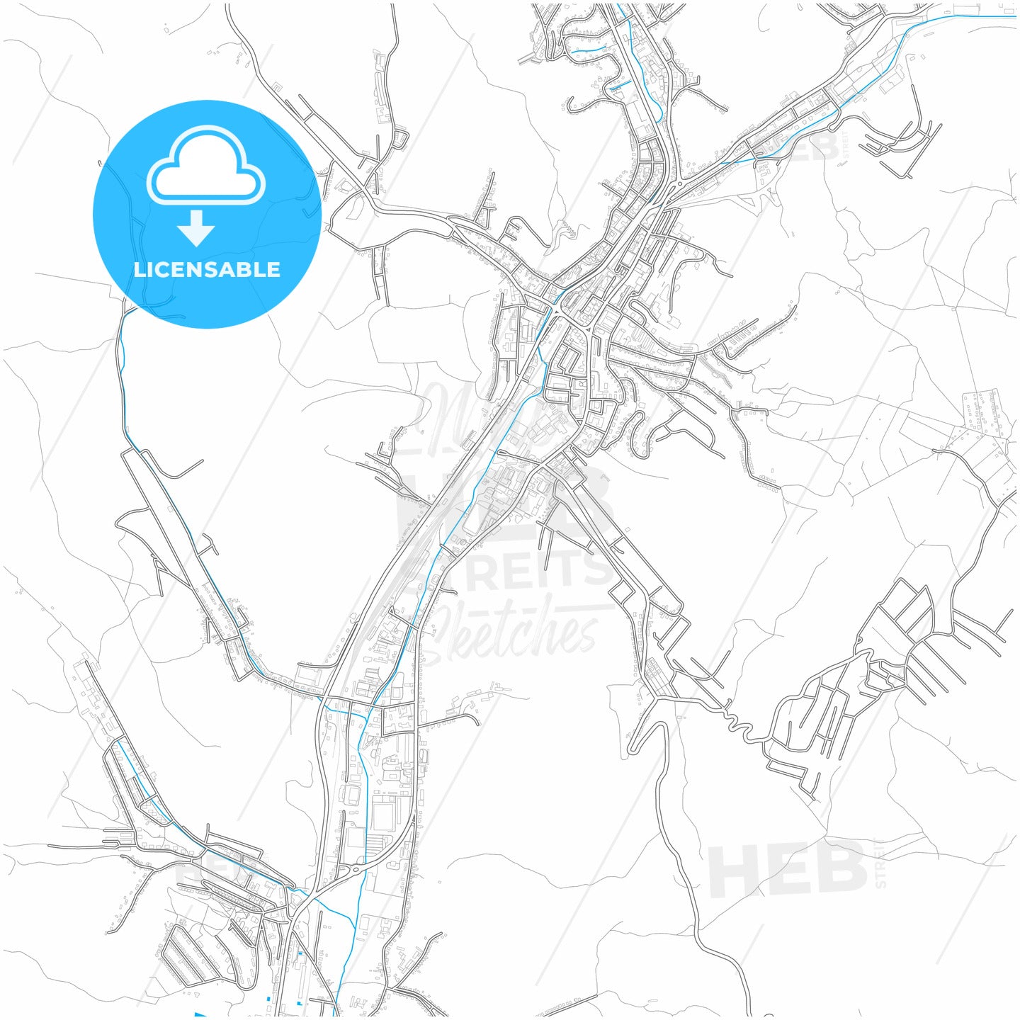 Salgótarján, Nógrád, Hungary, city map with high quality roads.