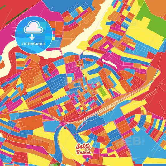 Salsk, Russia Crazy Colorful Street Map Poster Template - HEBSTREITS Sketches