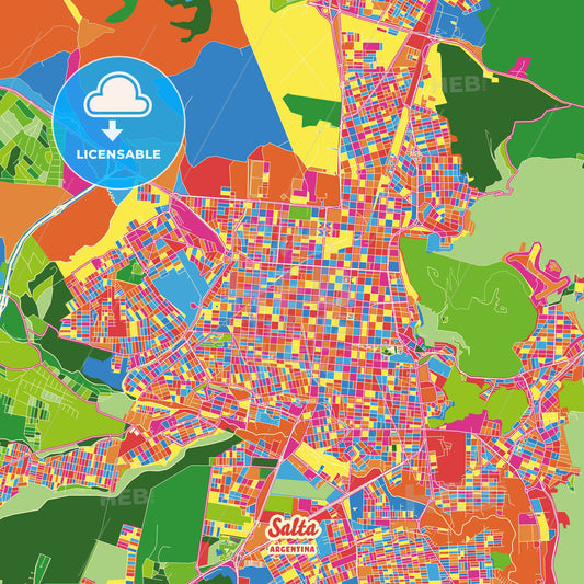 Salta, Argentina Crazy Colorful Street Map Poster Template - HEBSTREITS Sketches