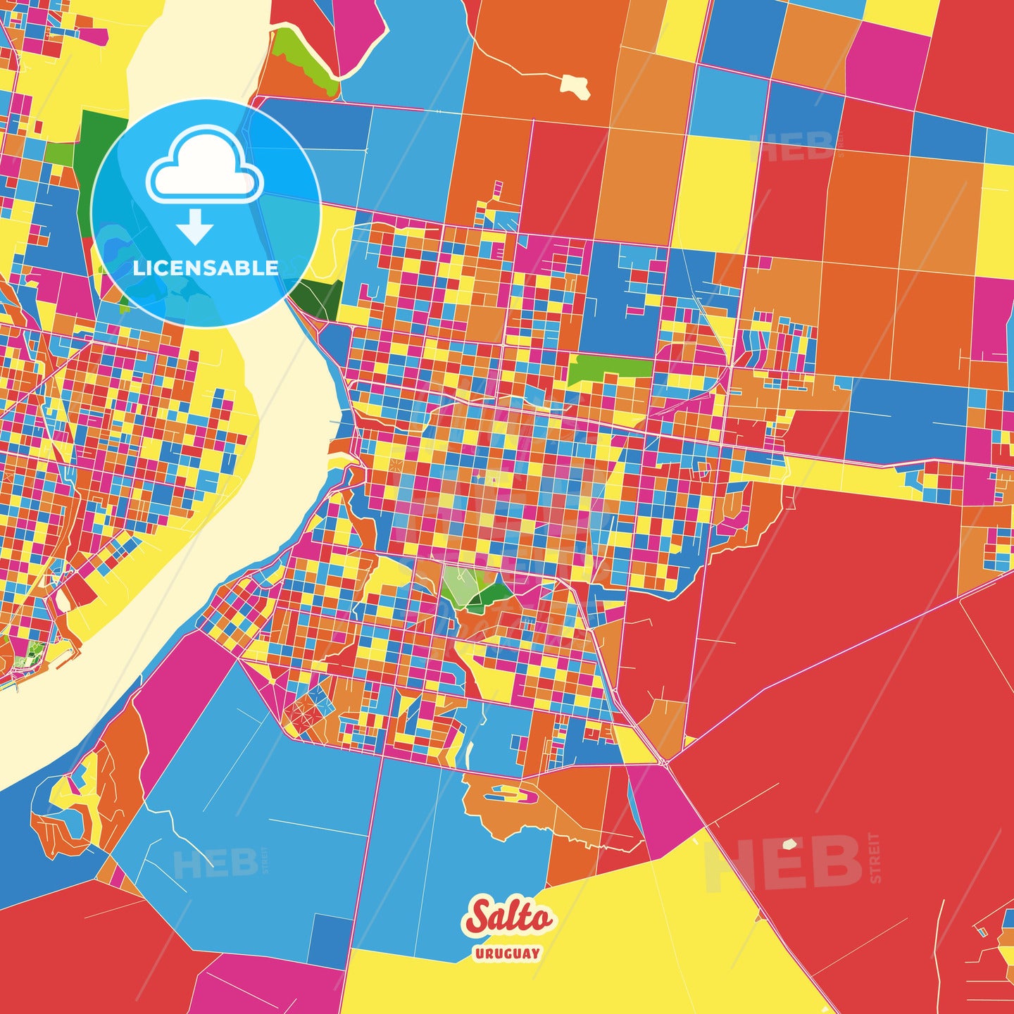 Salto, Uruguay Crazy Colorful Street Map Poster Template - HEBSTREITS Sketches