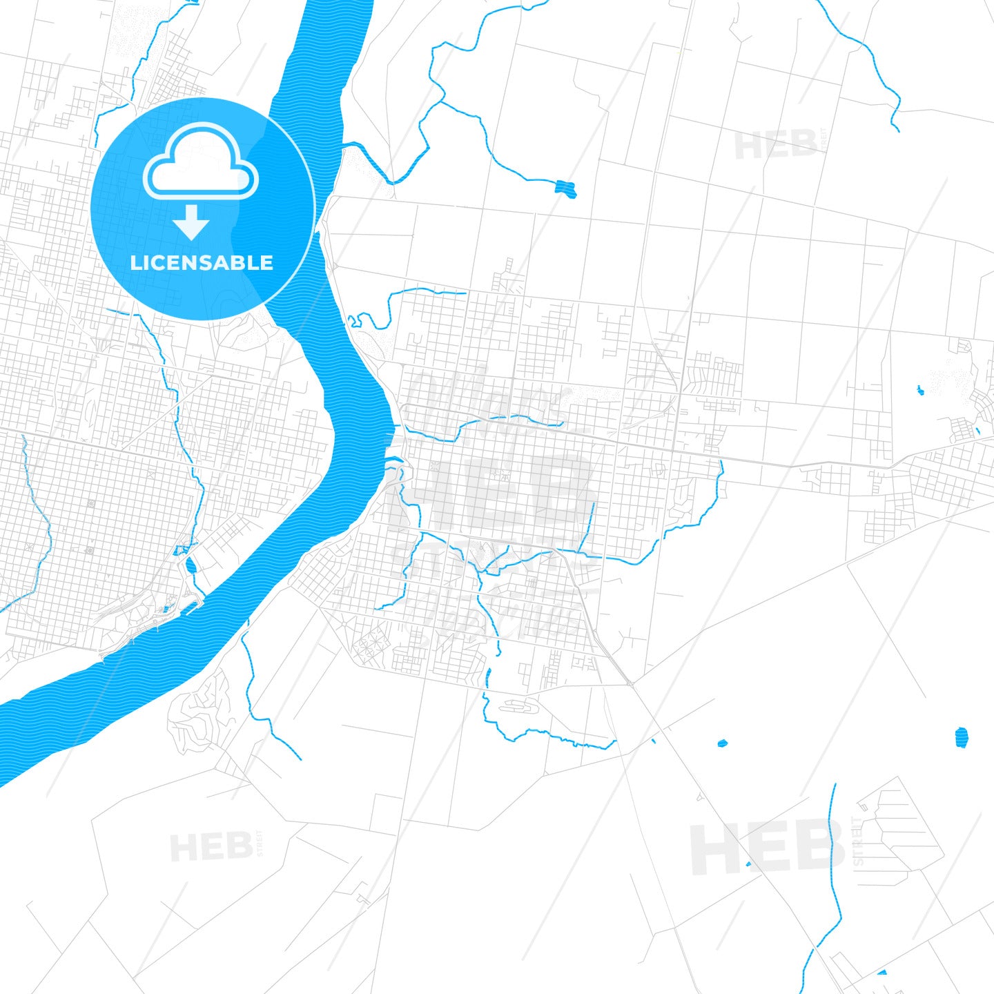 Salto, Uruguay PDF vector map with water in focus