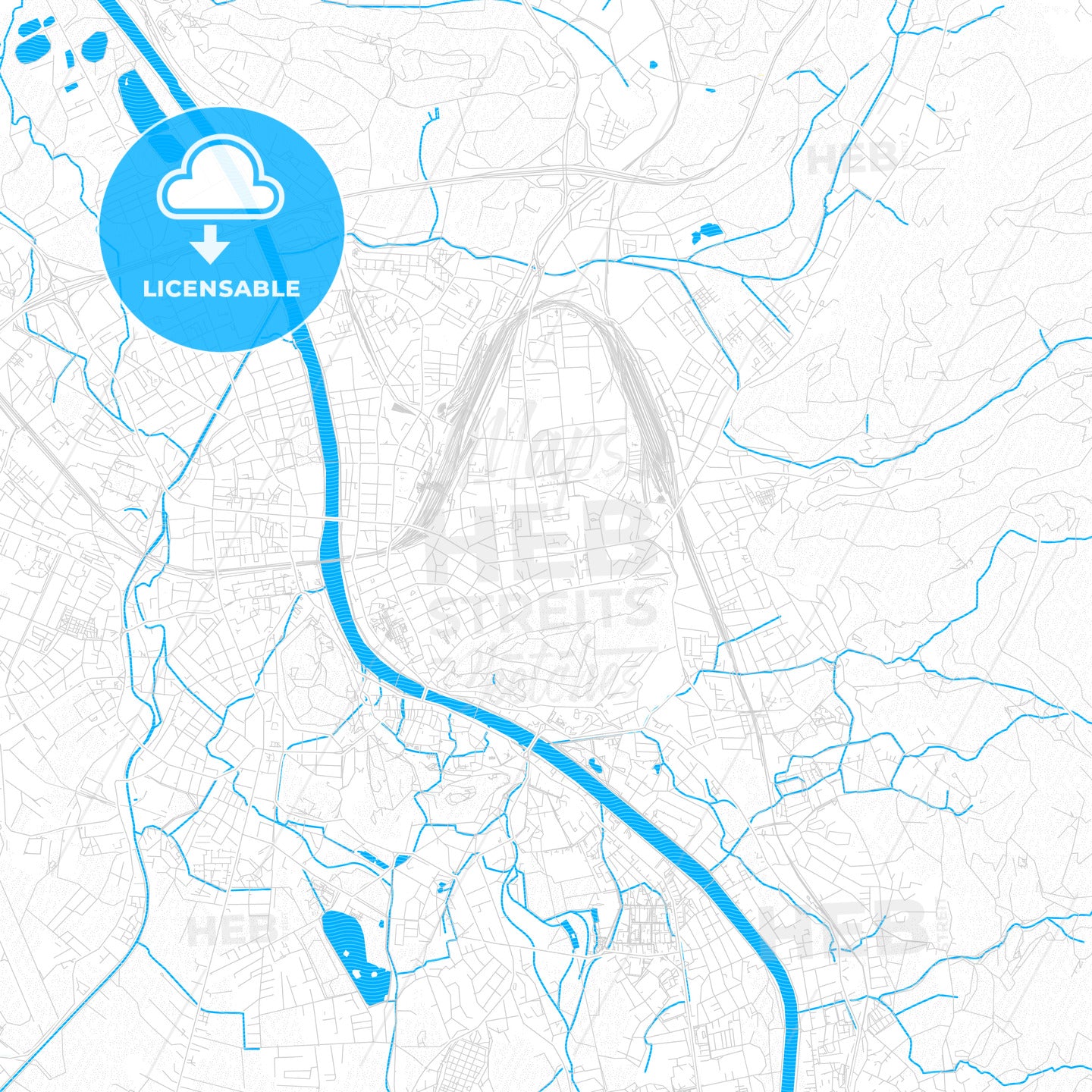 Salzburg, Austria PDF vector map with water in focus