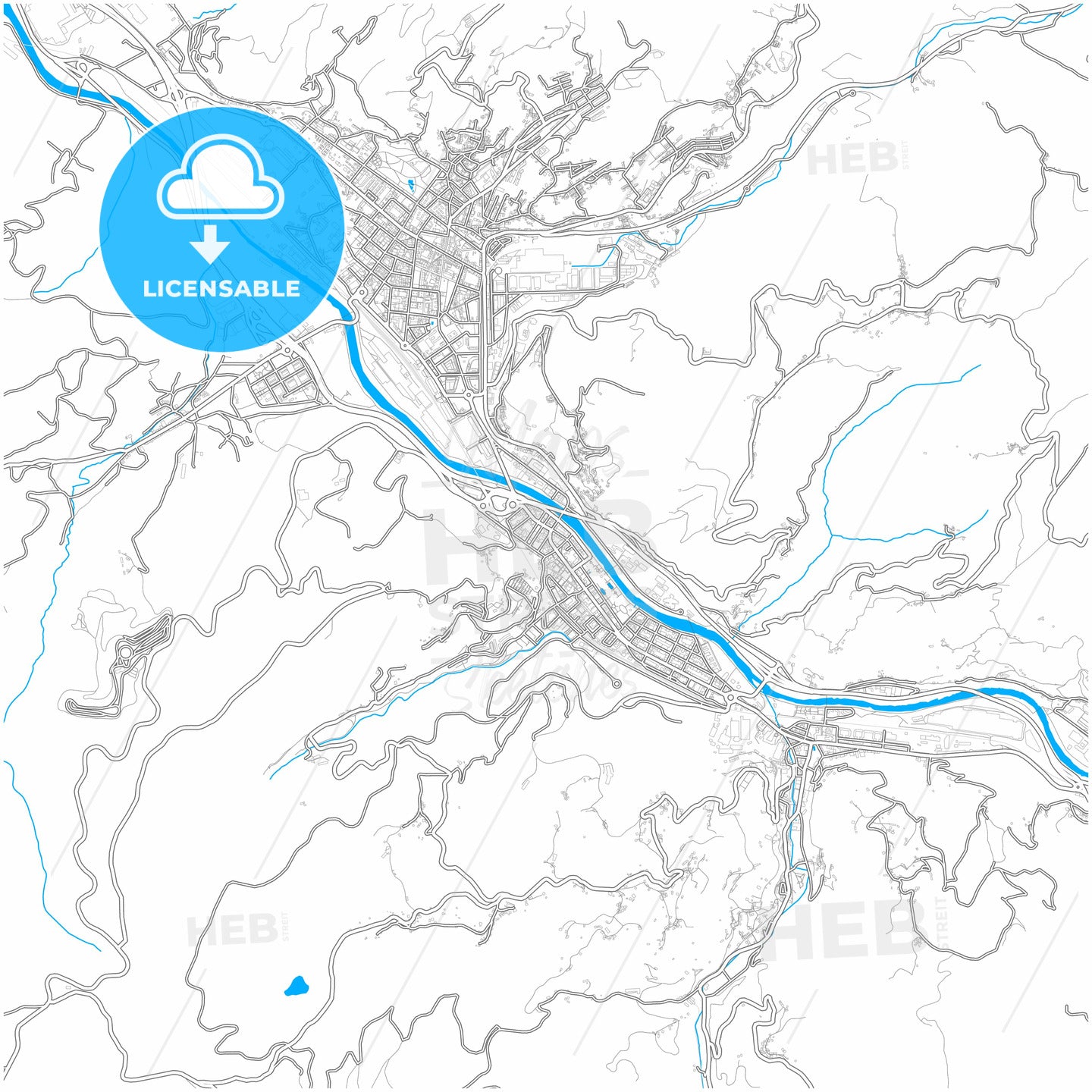 Sama, Asturias, Spain, city map with high quality roads.