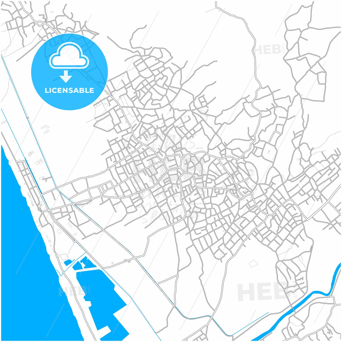 Samandağ, Hatay, Turkey, city map with high quality roads.