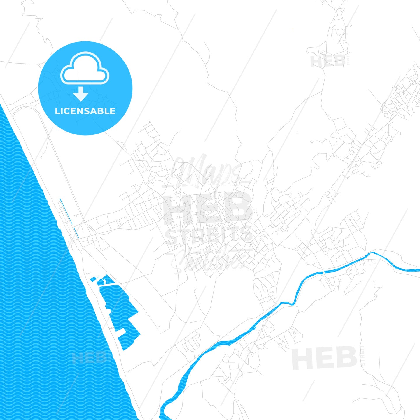 Samandağ, Turkey PDF vector map with water in focus