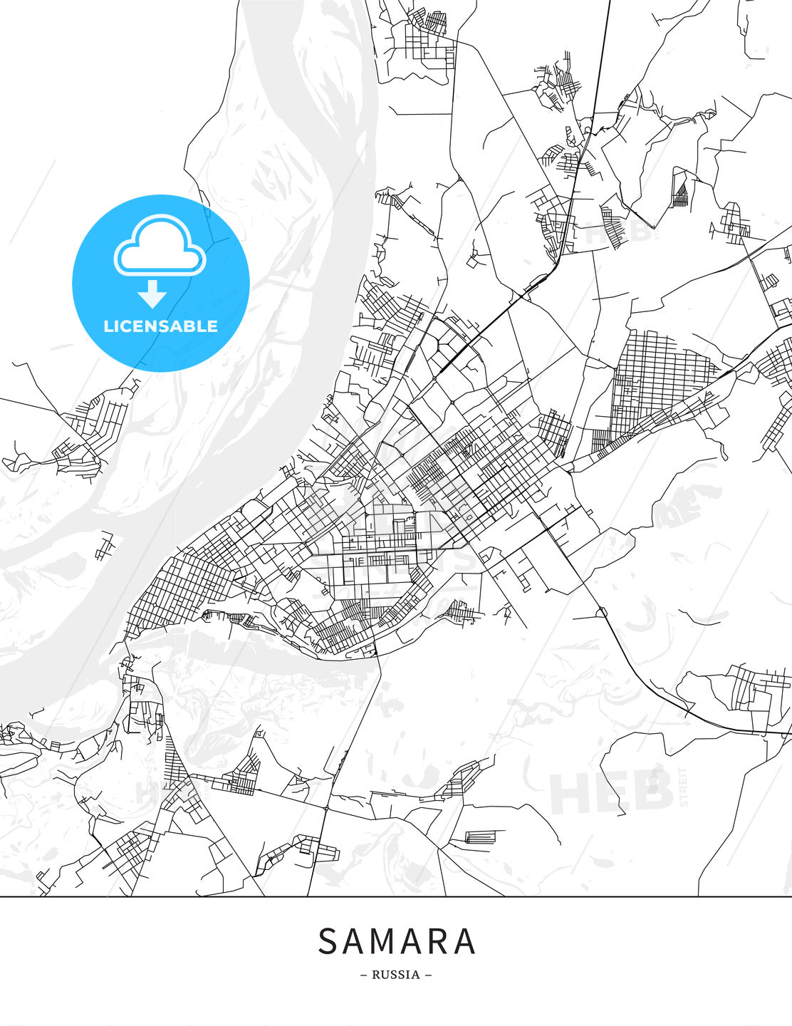 Samara, Russia, Map poster borderless print template - HEBSTREITS