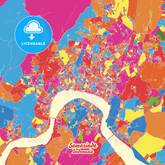 Samarinda, Indonesia Crazy Colorful Street Map Poster Template - HEBSTREITS Sketches