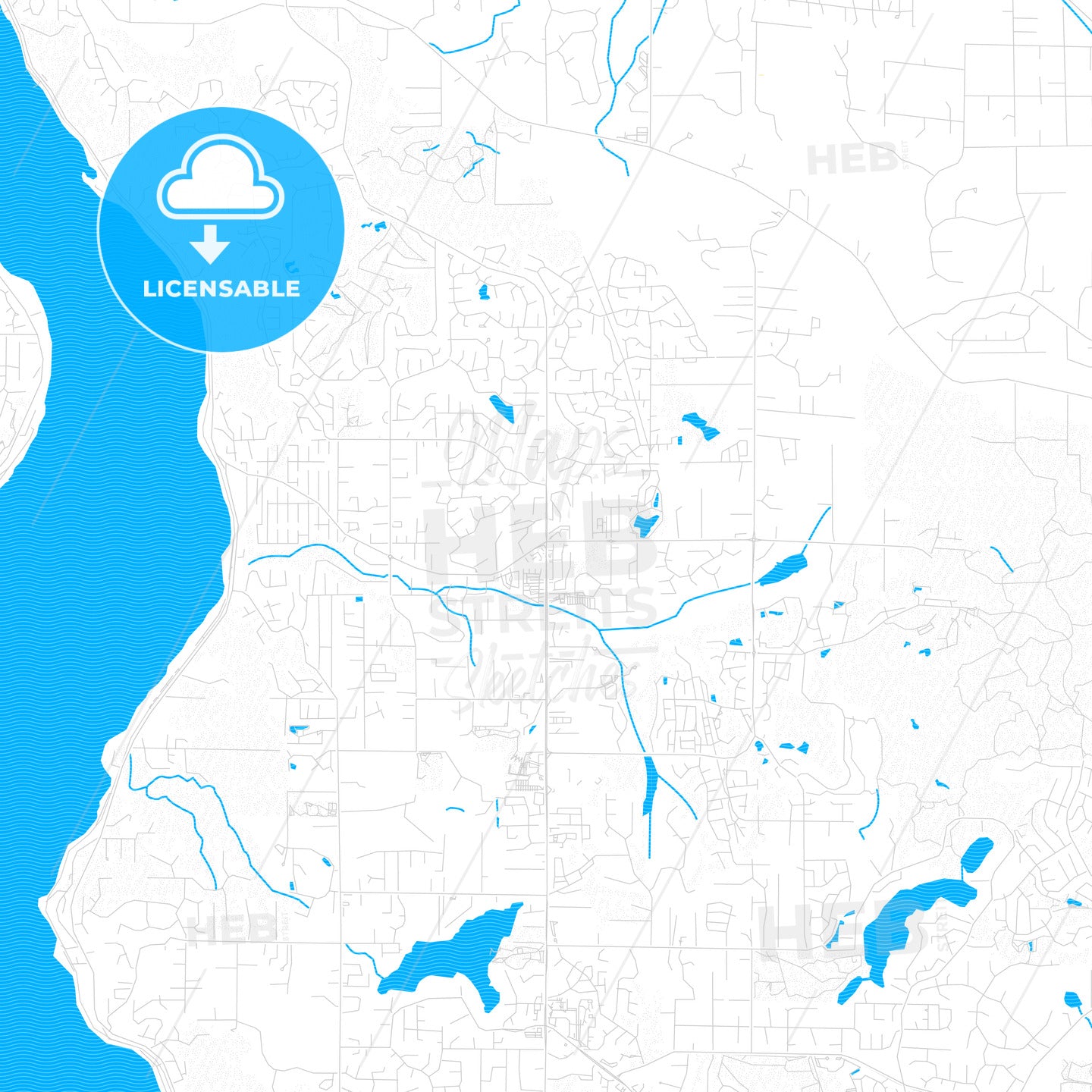 Sammamish, Washington, United States, PDF vector map with water in focus
