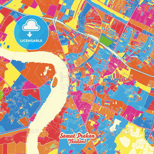Samut Prakan, Thailand Crazy Colorful Street Map Poster Template - HEBSTREITS Sketches