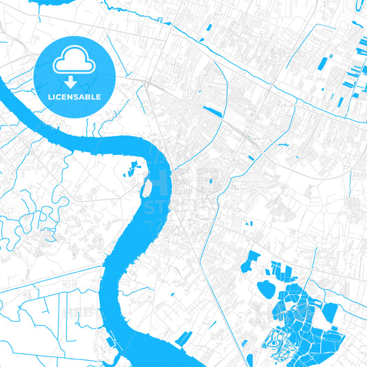 Samut Prakan, Thailand PDF vector map with water in focus