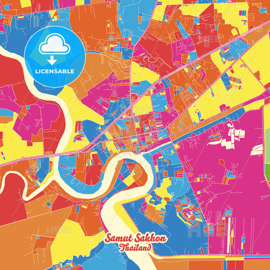 Samut Sakhon, Thailand Crazy Colorful Street Map Poster Template - HEBSTREITS Sketches