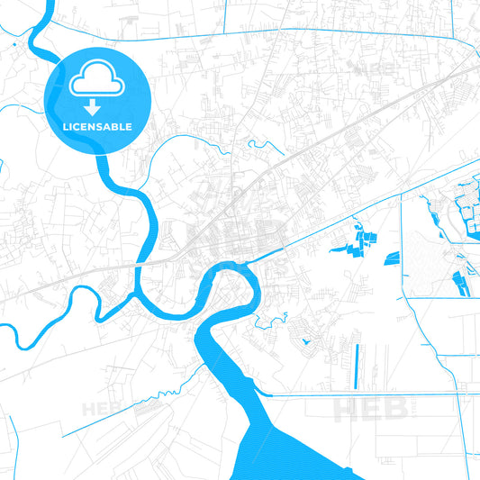 Samut Sakhon, Thailand PDF vector map with water in focus
