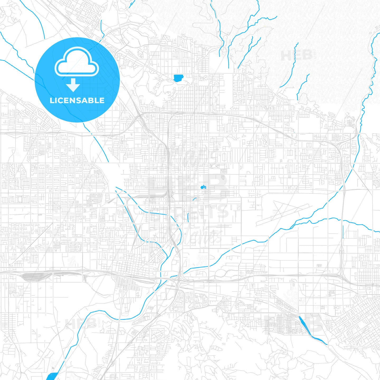 San Bernardino, California, United States, PDF vector map with water in focus