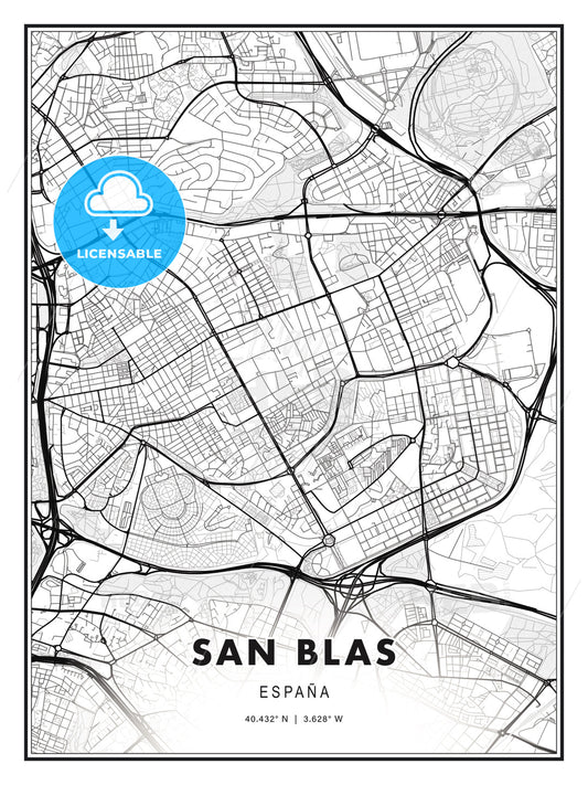 San Blas, Spain, Modern Print Template in Various Formats - HEBSTREITS Sketches