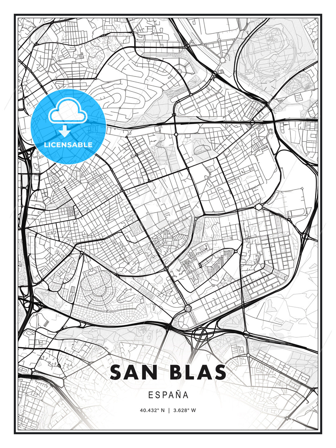 San Blas, Spain, Modern Print Template in Various Formats - HEBSTREITS Sketches