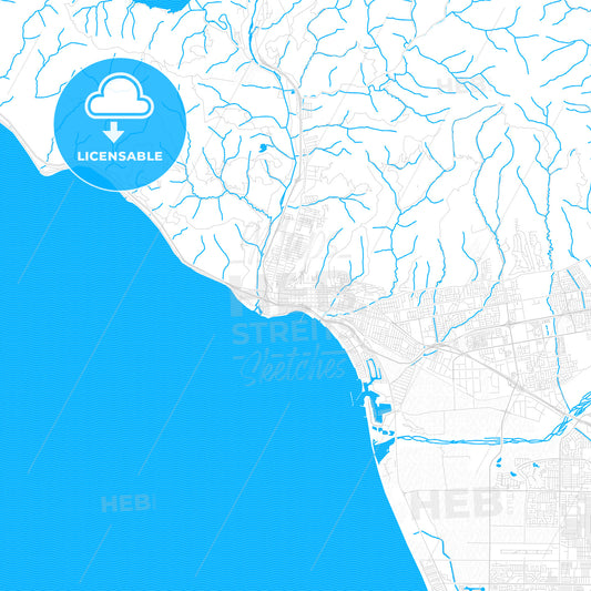 San Buenaventura, California, United States, PDF vector map with water in focus
