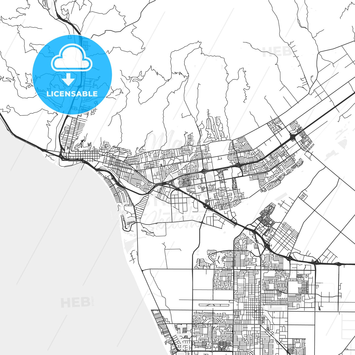San Buenaventura (Ventura), California - Area Map - Light