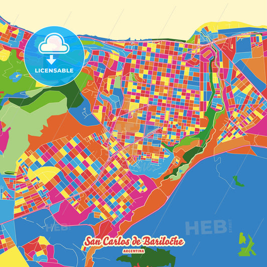 San Carlos de Bariloche, Argentina Crazy Colorful Street Map Poster Template - HEBSTREITS Sketches