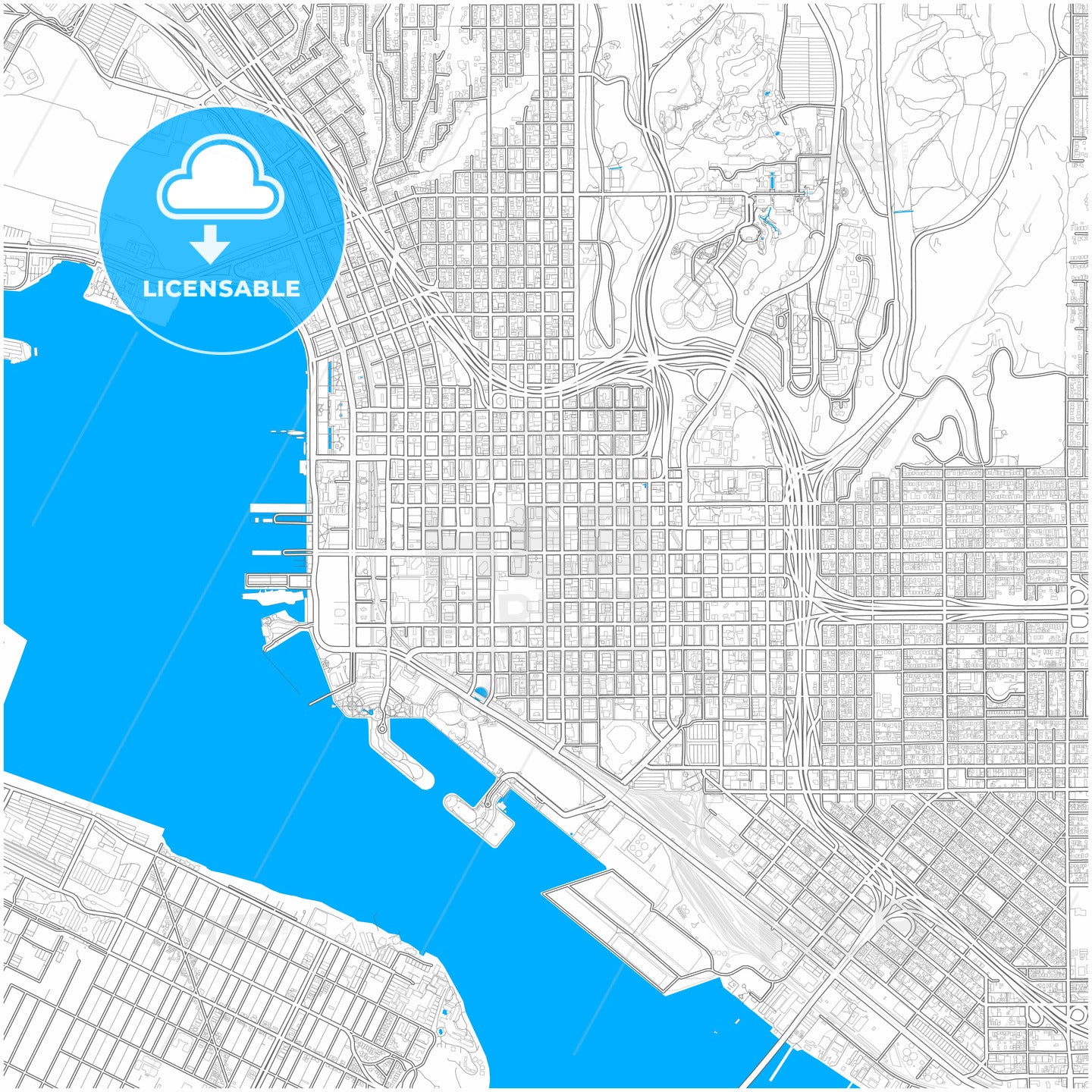 San Diego, California, United States, city map with high quality roads.