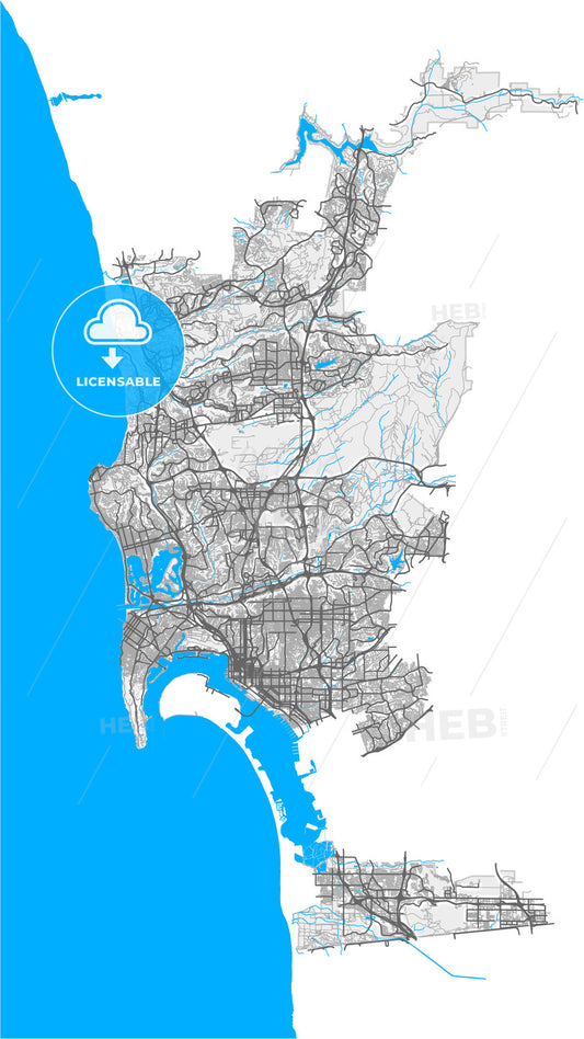 San Diego, California, United States, high quality vector map