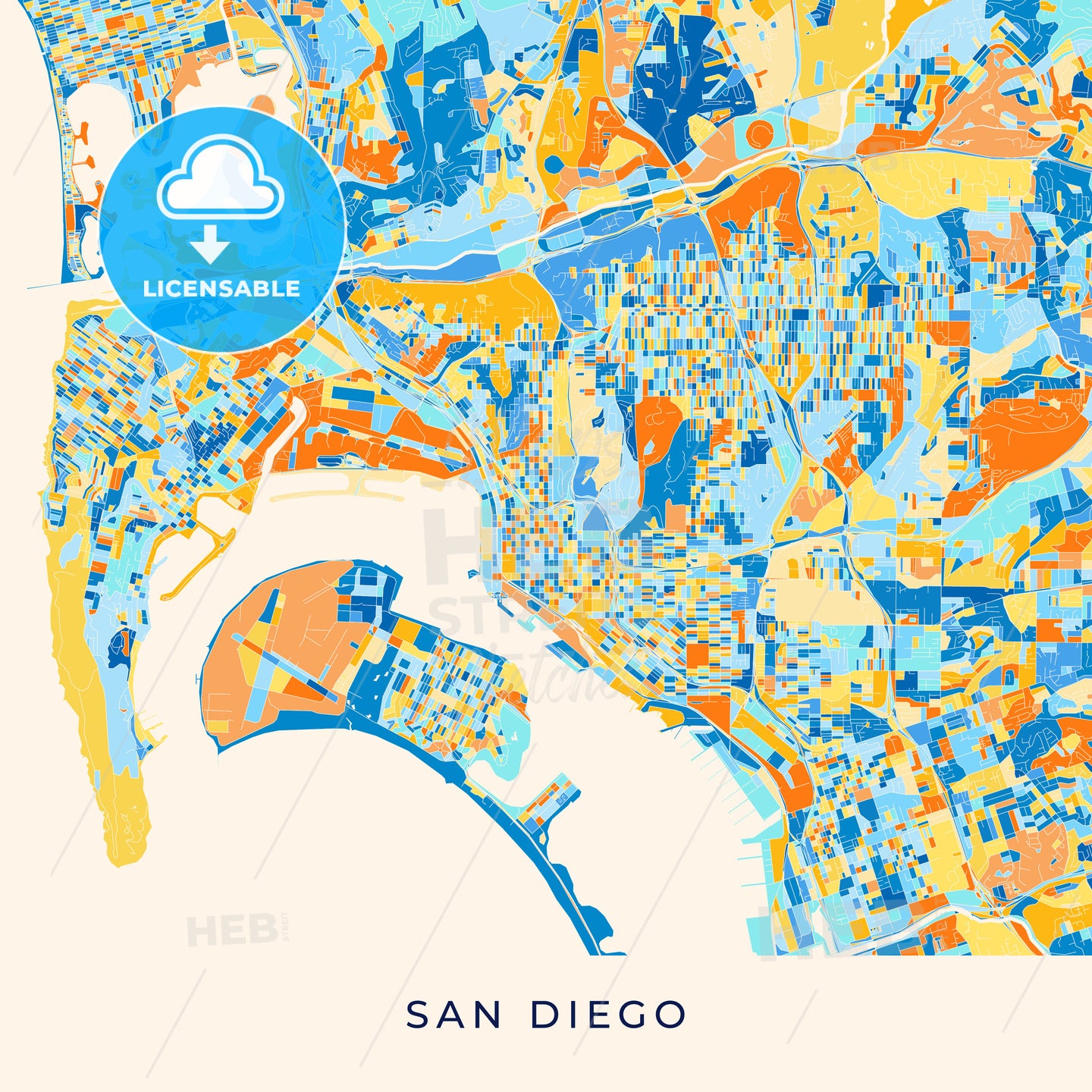San Diego colorful map poster template