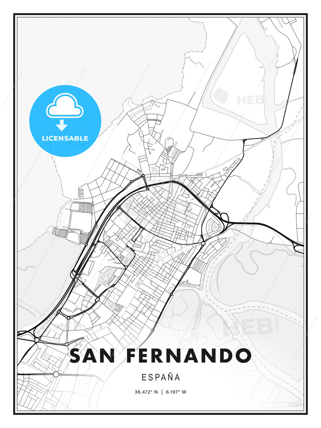 San Fernando, Spain, Modern Print Template in Various Formats - HEBSTREITS Sketches