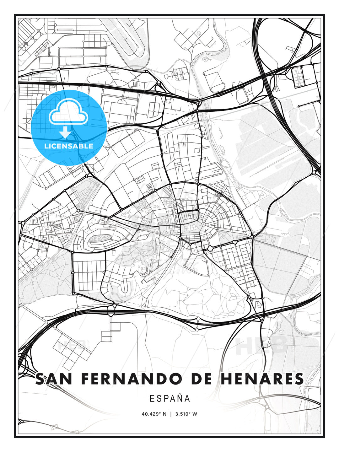 San Fernando de Henares, Spain, Modern Print Template in Various Formats - HEBSTREITS Sketches