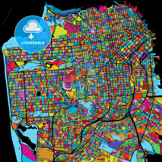 San Francisco, USA, Colorful Vector Map on Black