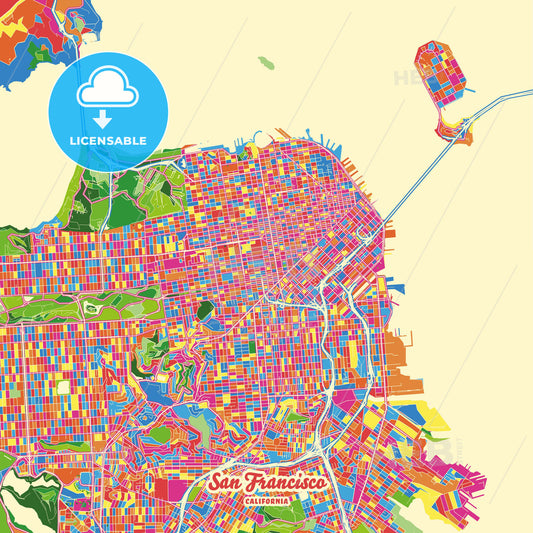 San Francisco, United States Crazy Colorful Street Map Poster Template - HEBSTREITS Sketches