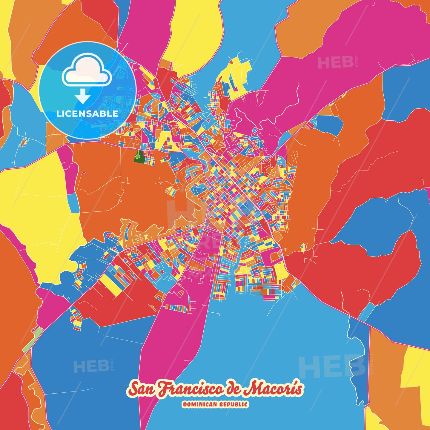 San Francisco de Macorís, Dominican Republic Crazy Colorful Street Map Poster Template - HEBSTREITS Sketches