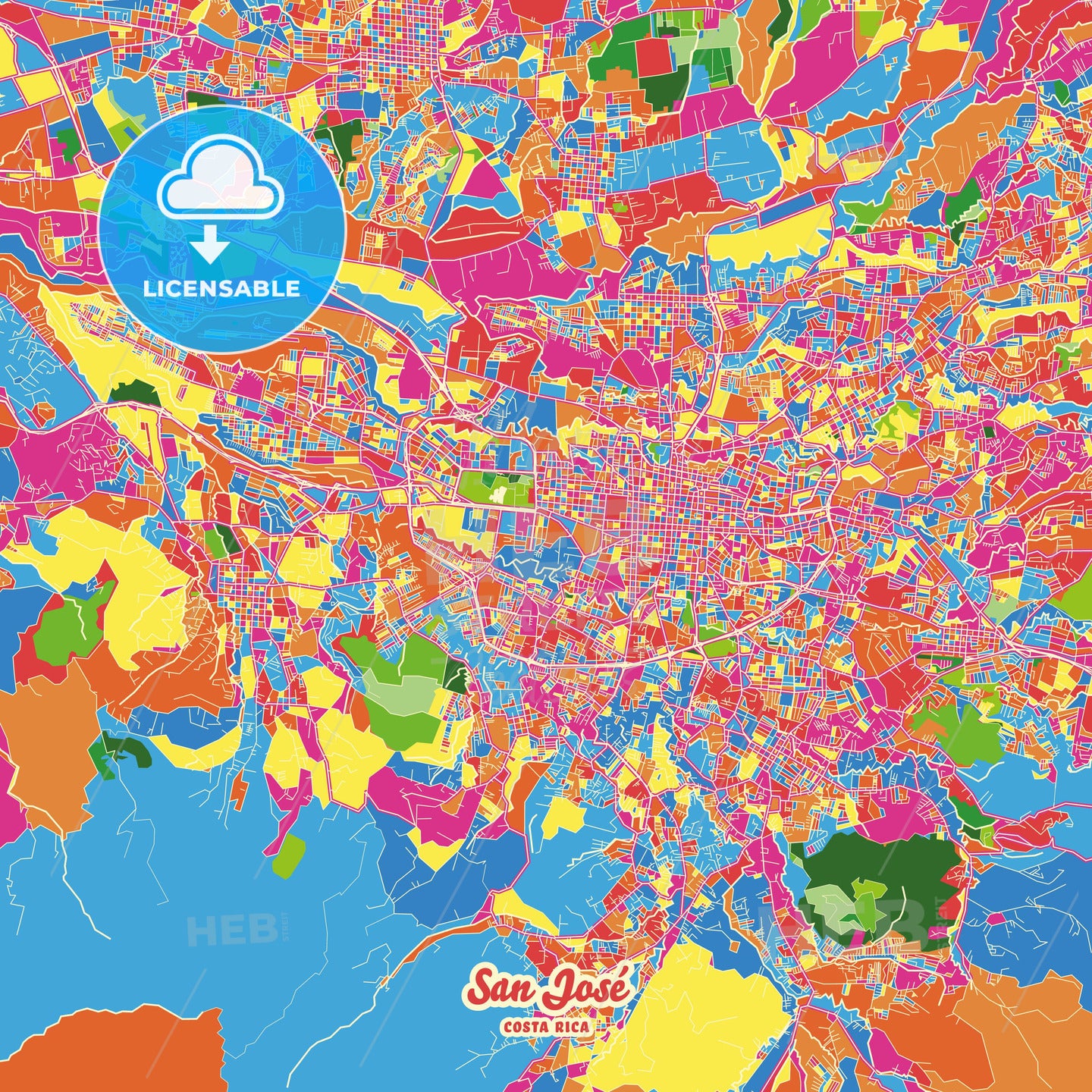 San José, Costa Rica Crazy Colorful Street Map Poster Template - HEBSTREITS Sketches