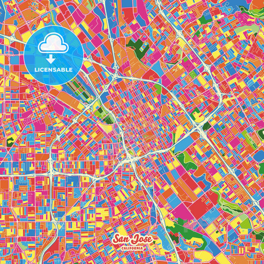 San Jose, United States Crazy Colorful Street Map Poster Template - HEBSTREITS Sketches