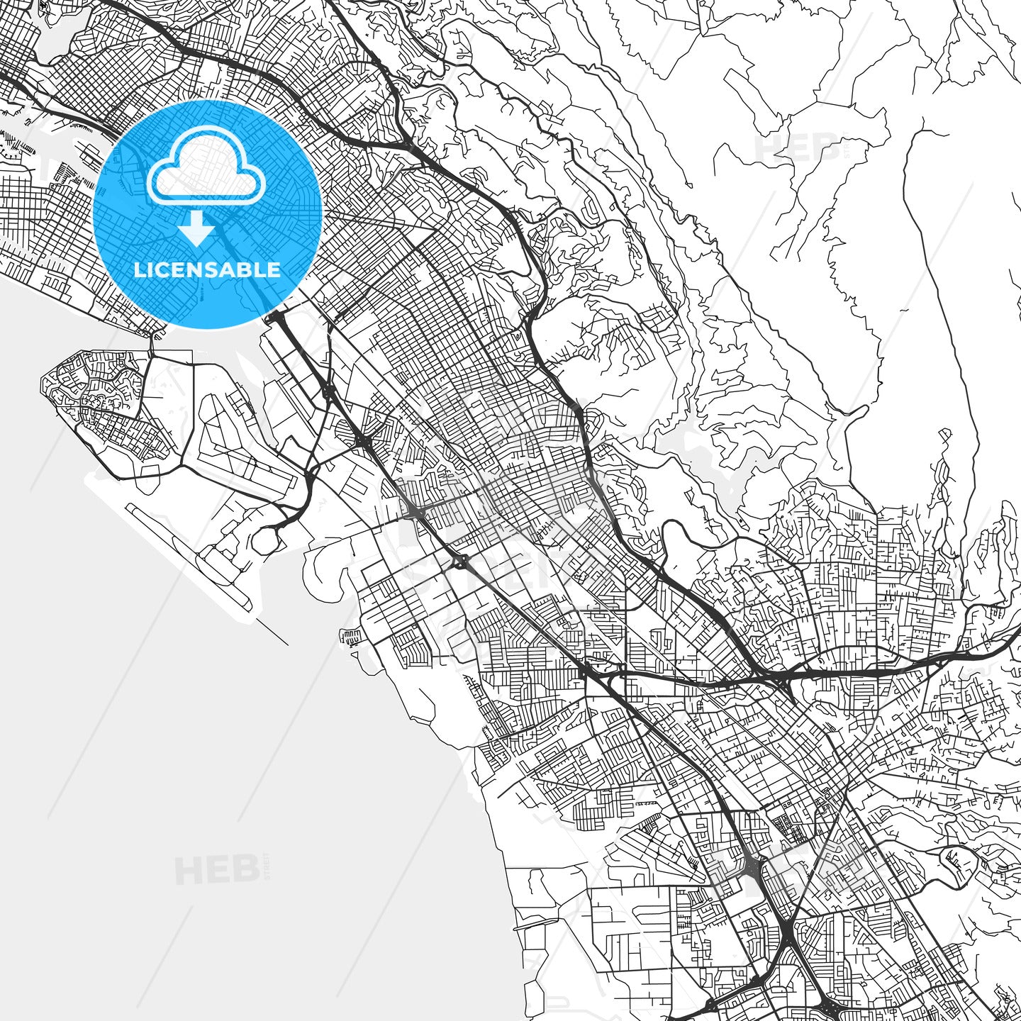 San Leandro, California - Area Map - Light