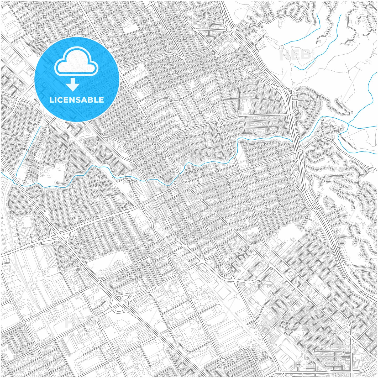 San Leandro, California, United States, city map with high quality roads.