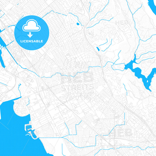 San Leandro, California, United States, PDF vector map with water in focus