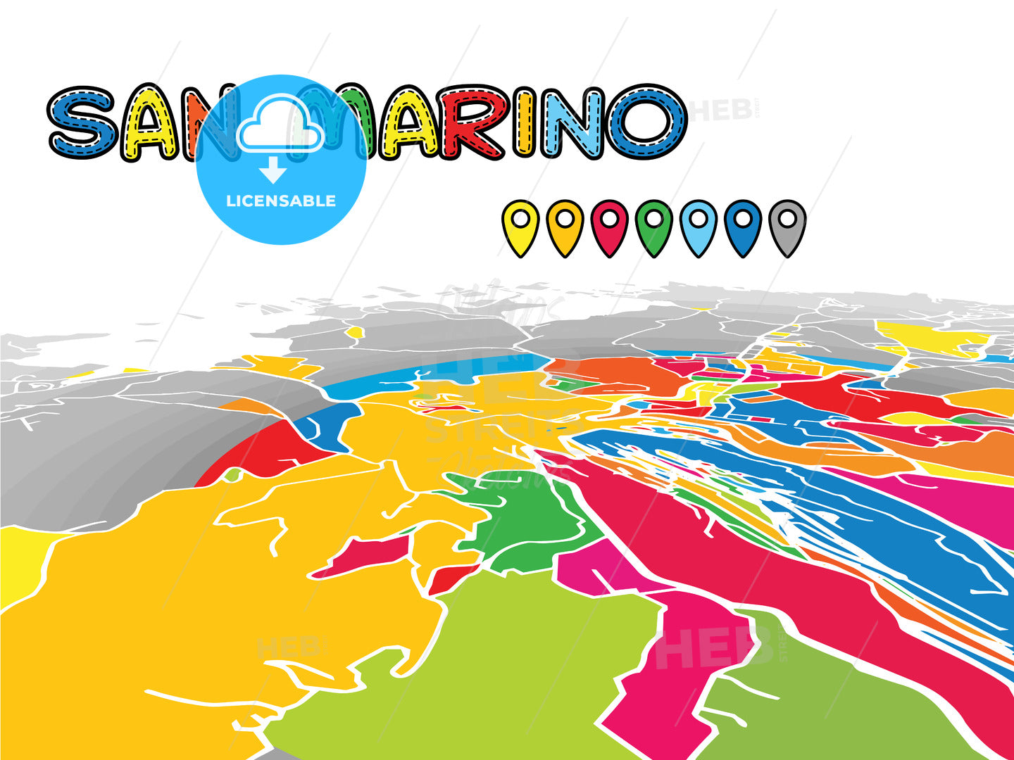 San Marino downtown map in perspective