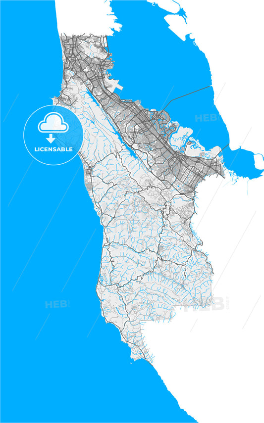 San Mateo, California, United States, high quality vector map