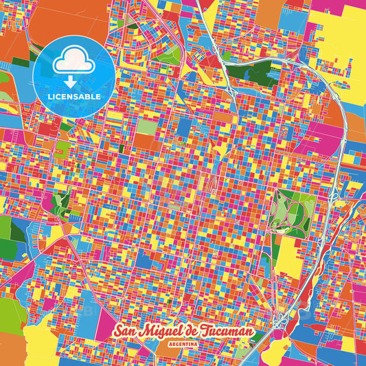 San Miguel de Tucuman, Argentina Crazy Colorful Street Map Poster Template - HEBSTREITS Sketches