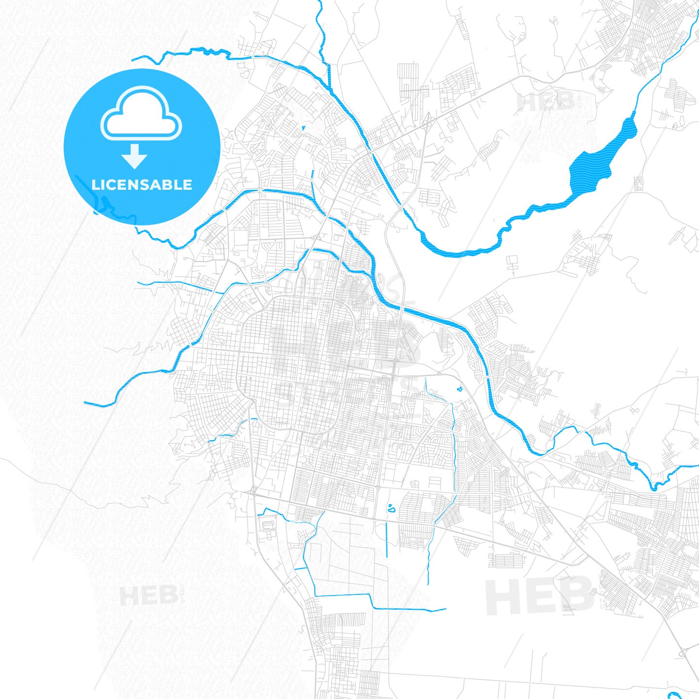 San Pedro Sula, Honduras PDF vector map with water in focus